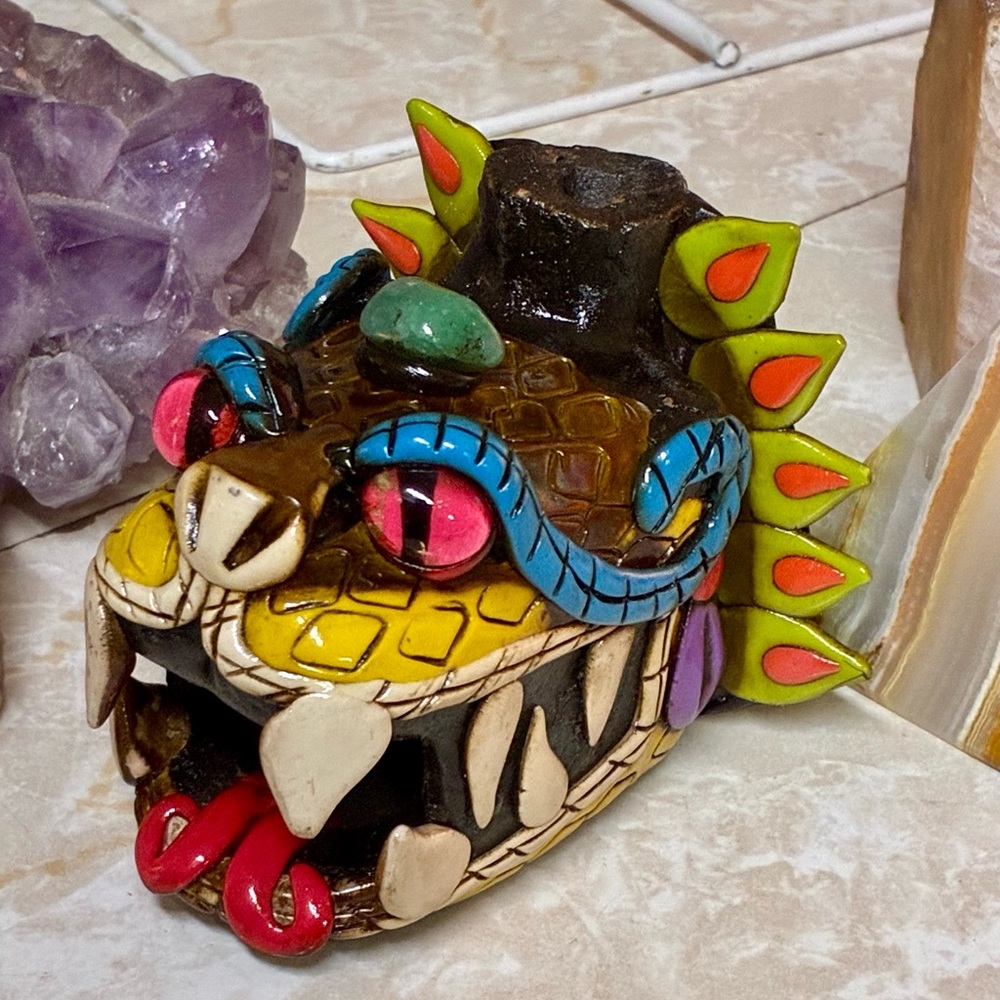 Aztec Feathered Serpent Quetzalcoatl Whistle- Teotihuacan Decorated